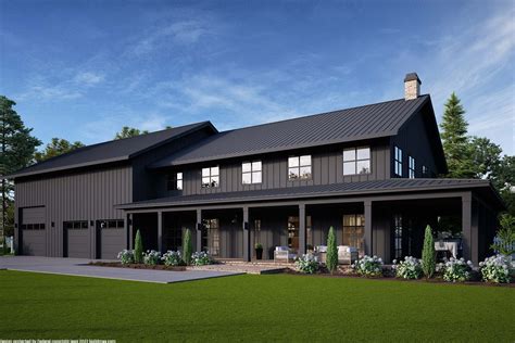 metal house with wrap around porch|barndominium with garage and porch.